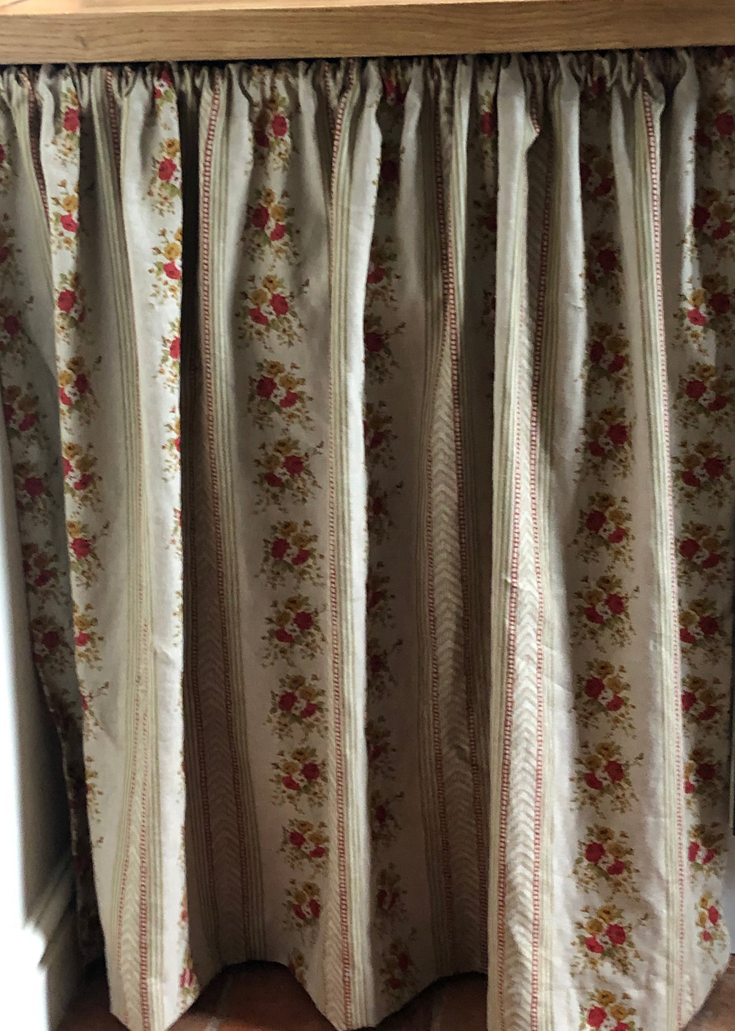 Gathered Linen Floral Stripe Hideaway Cupboard Curtain.