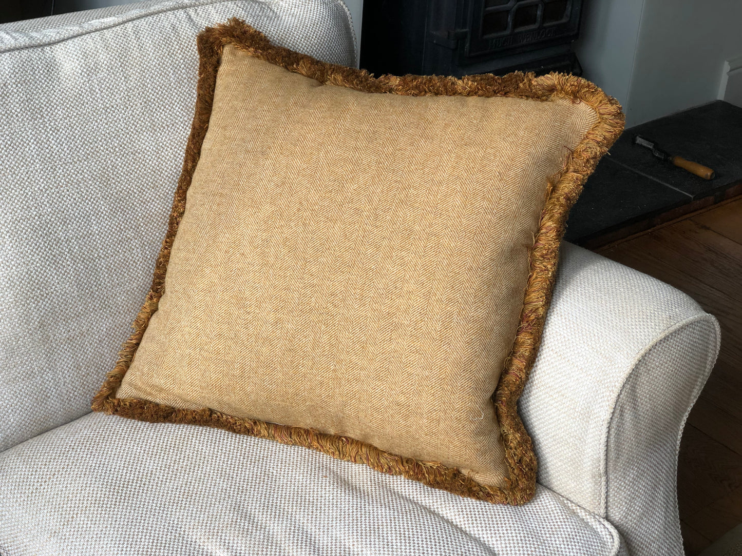 Herringbone Wool Fringe Cushion