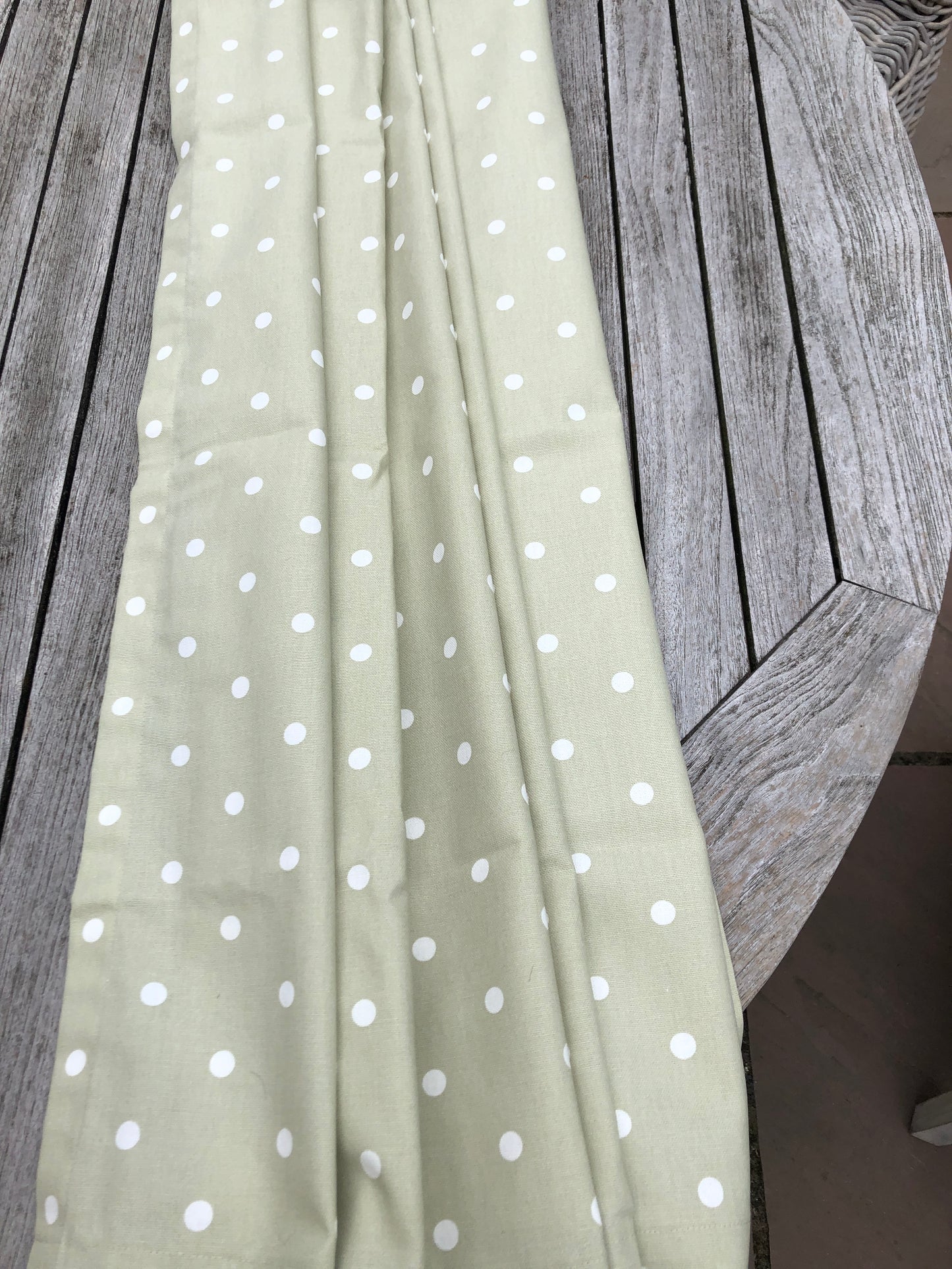 Gathered Dotty Sage Green Cupboard Curtain.