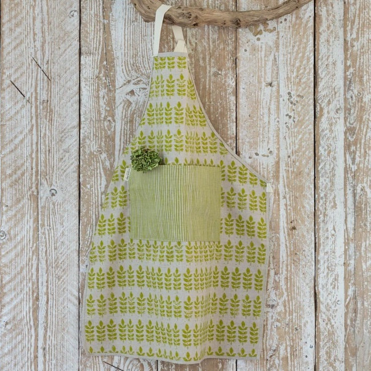 Green Leaf Apron with Striped Pocket