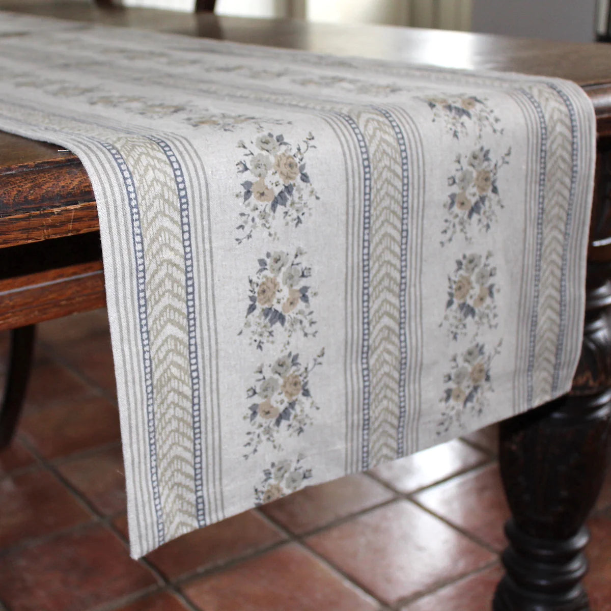 Grey English Country Rose Table Runner