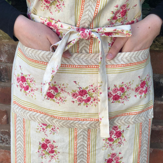 Pink English Country Rose Linen Apron.