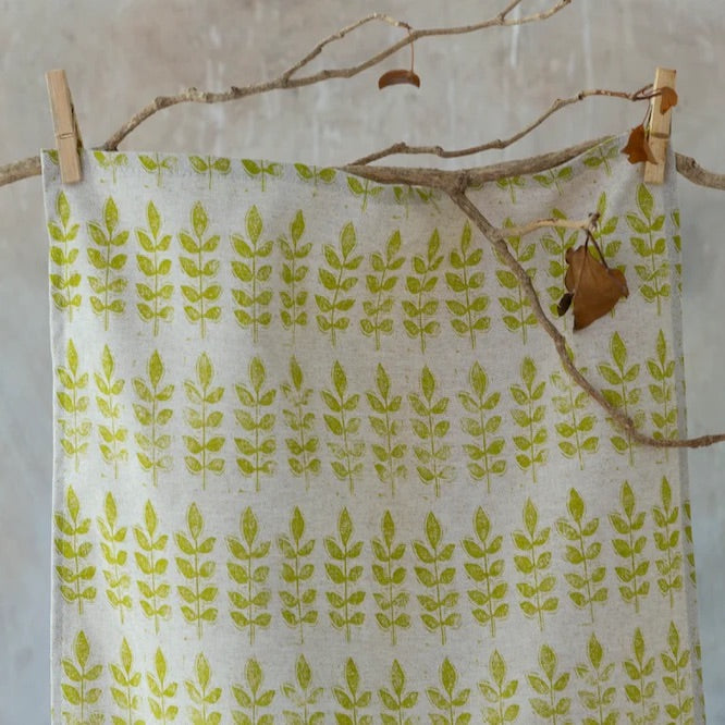 Green Leaf Print Tea Towel