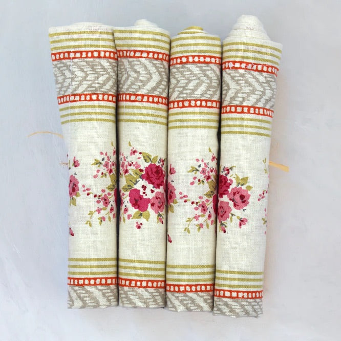 Pink English Country Rose Linen Napkins - Set of 4