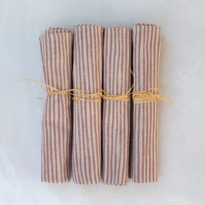 Pink Stripe Linen Napkins - Set of 4