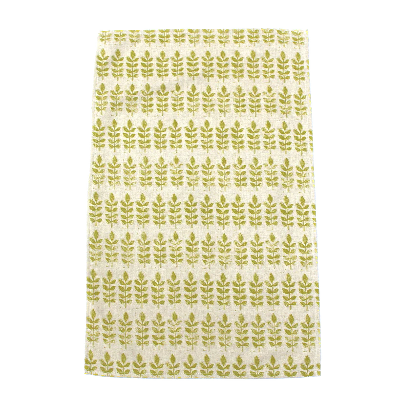 Green Leaf Print Tea Towel