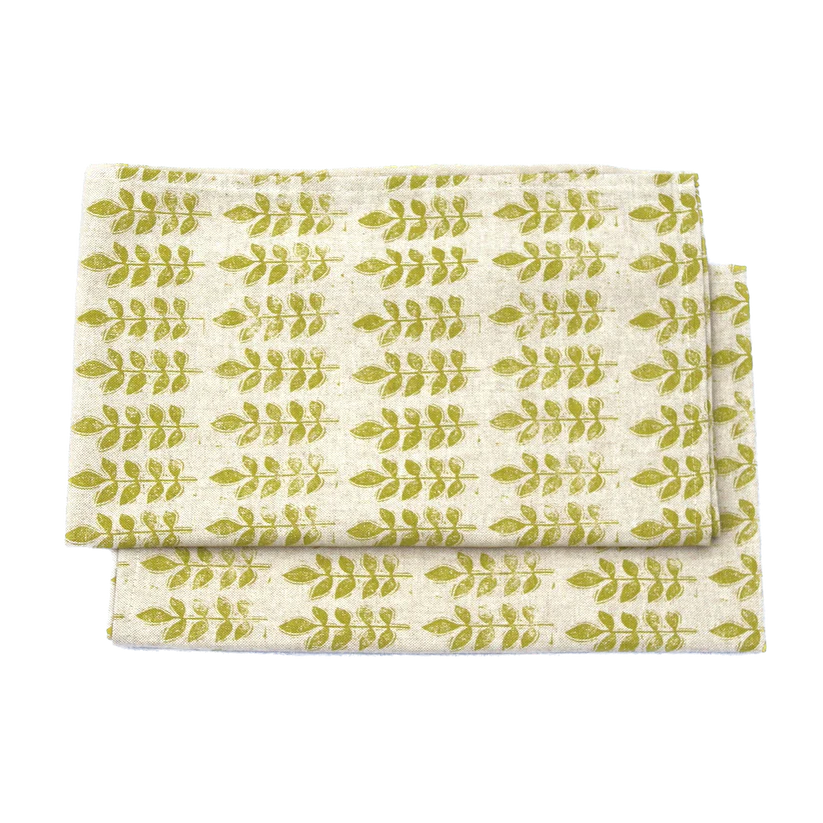 Green Leaf Print Tea Towel