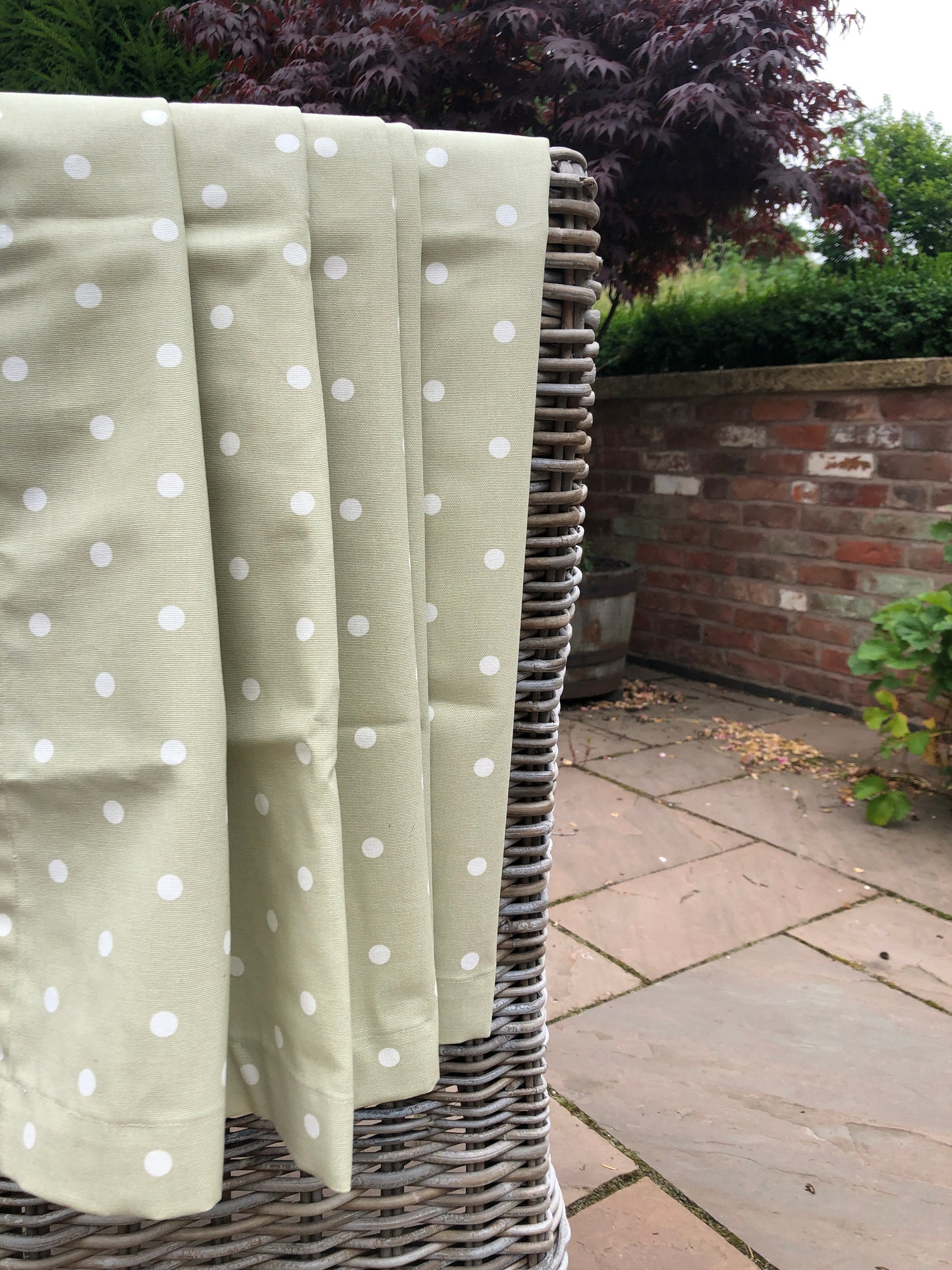 Gathered Dotty Sage Green Cupboard Curtain.