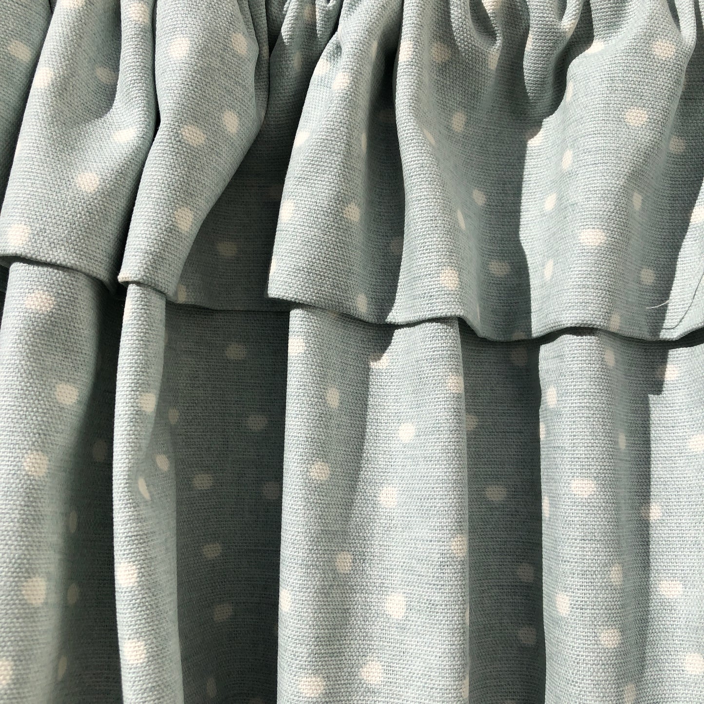 Duck Egg Dotty Hideaway Cupboard Curtain with Flop Over Frill.
