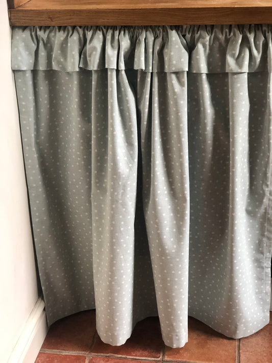 Duck Egg Dotty Hideaway Cupboard Curtain with Flop Over Frill.