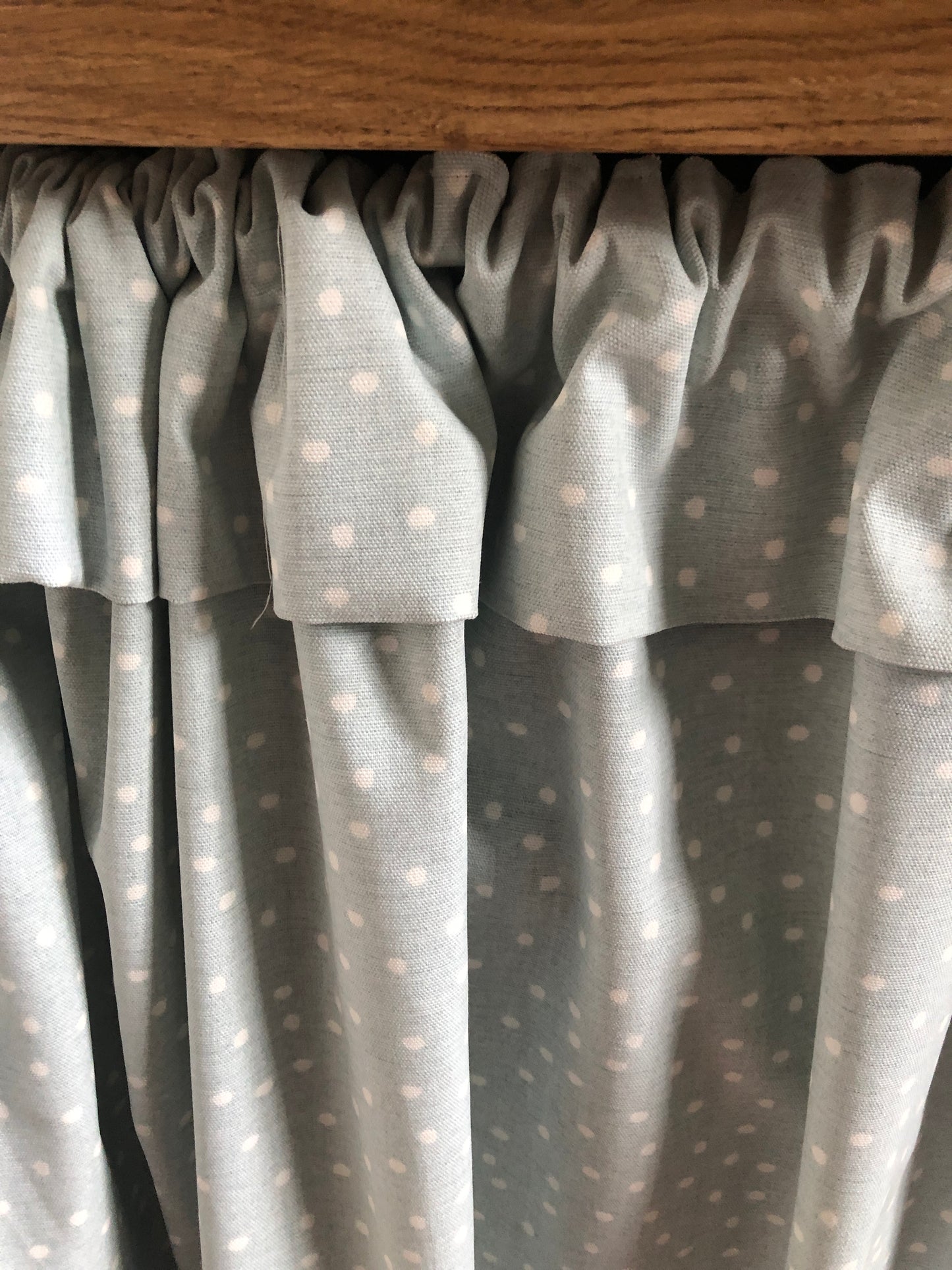 Duck Egg Dotty Hideaway Cupboard Curtain with Flop Over Frill.