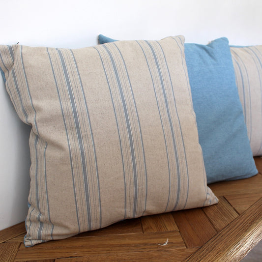 Blue Stripe Square Linen Cushion