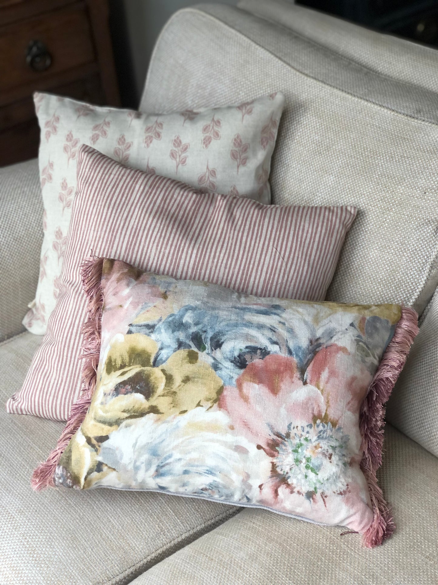 Floral Pink Square Linen Cushion
