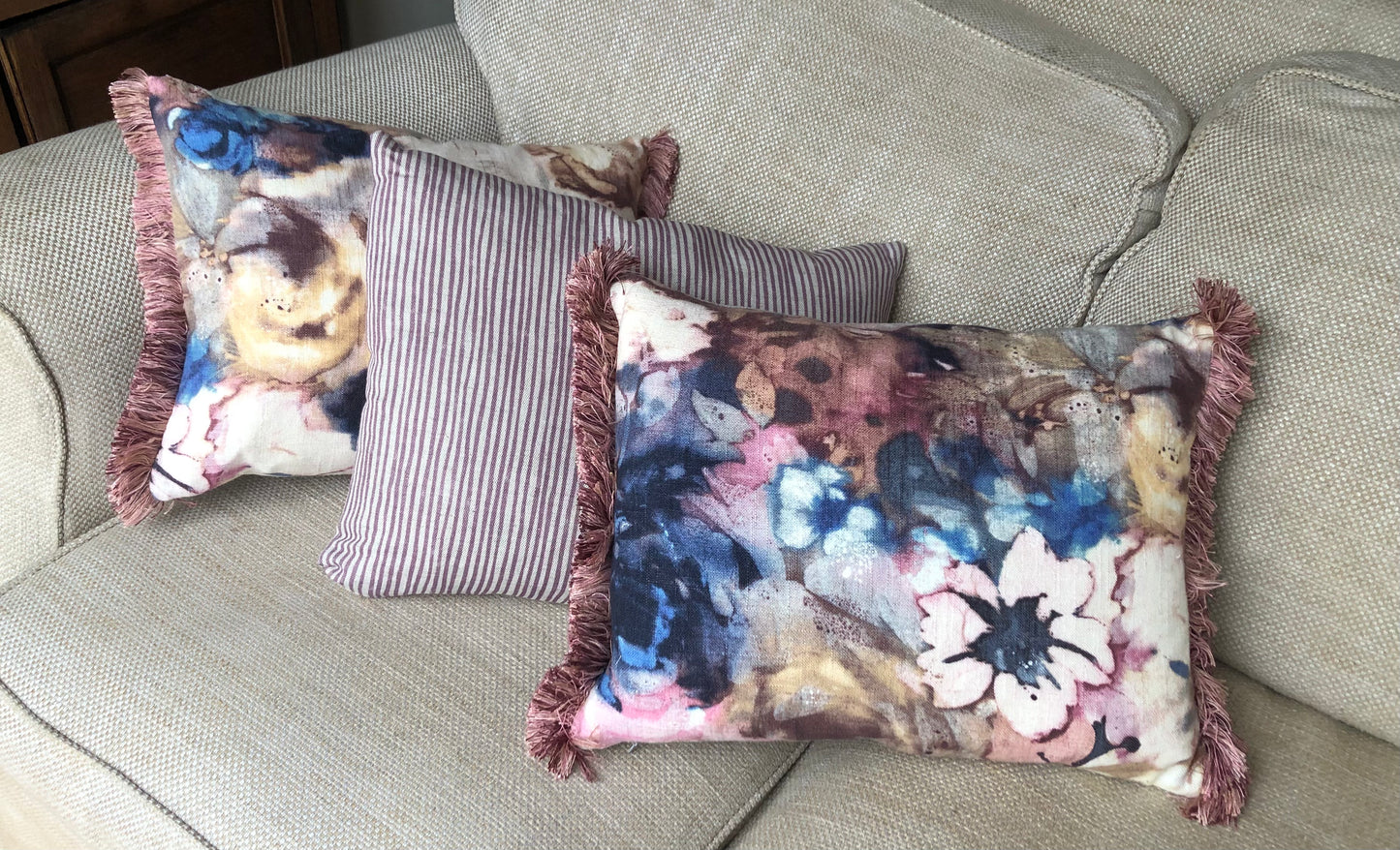 Fringed Indigo Floral Cushion.
