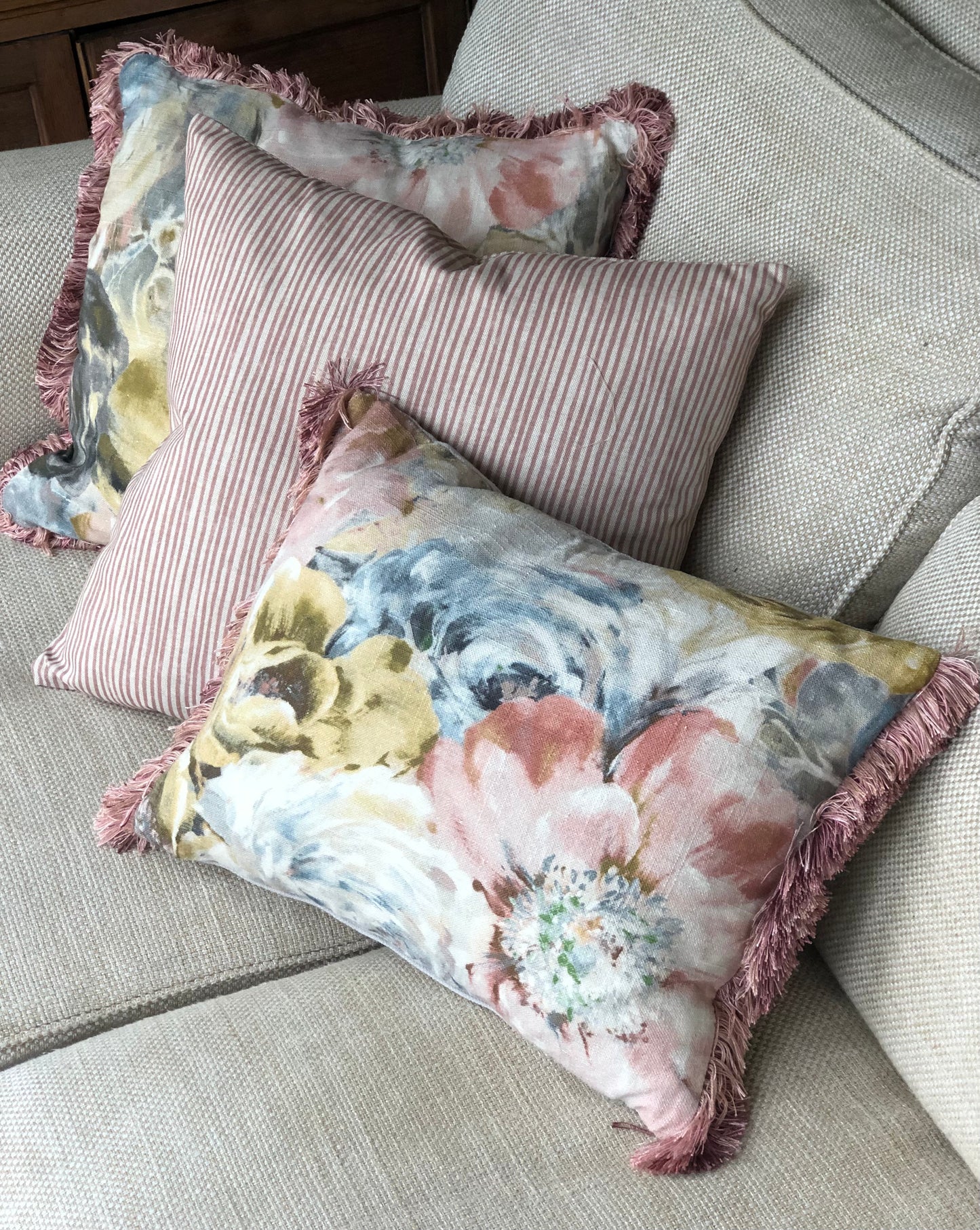 Pink Stripe Square Linen Cushion