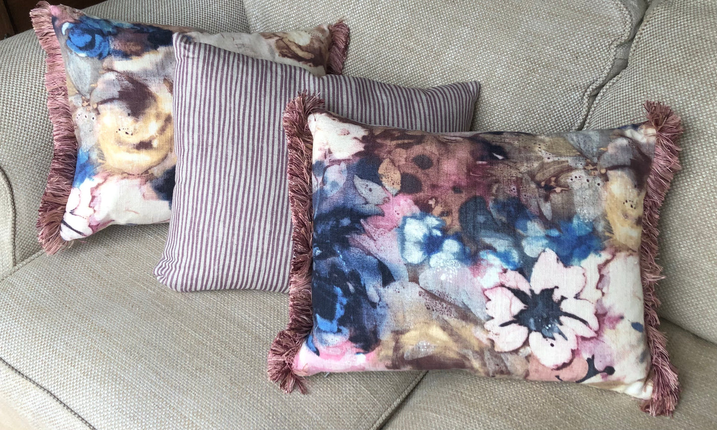 Aubergine Stripe Rectangle Linen Cushion
