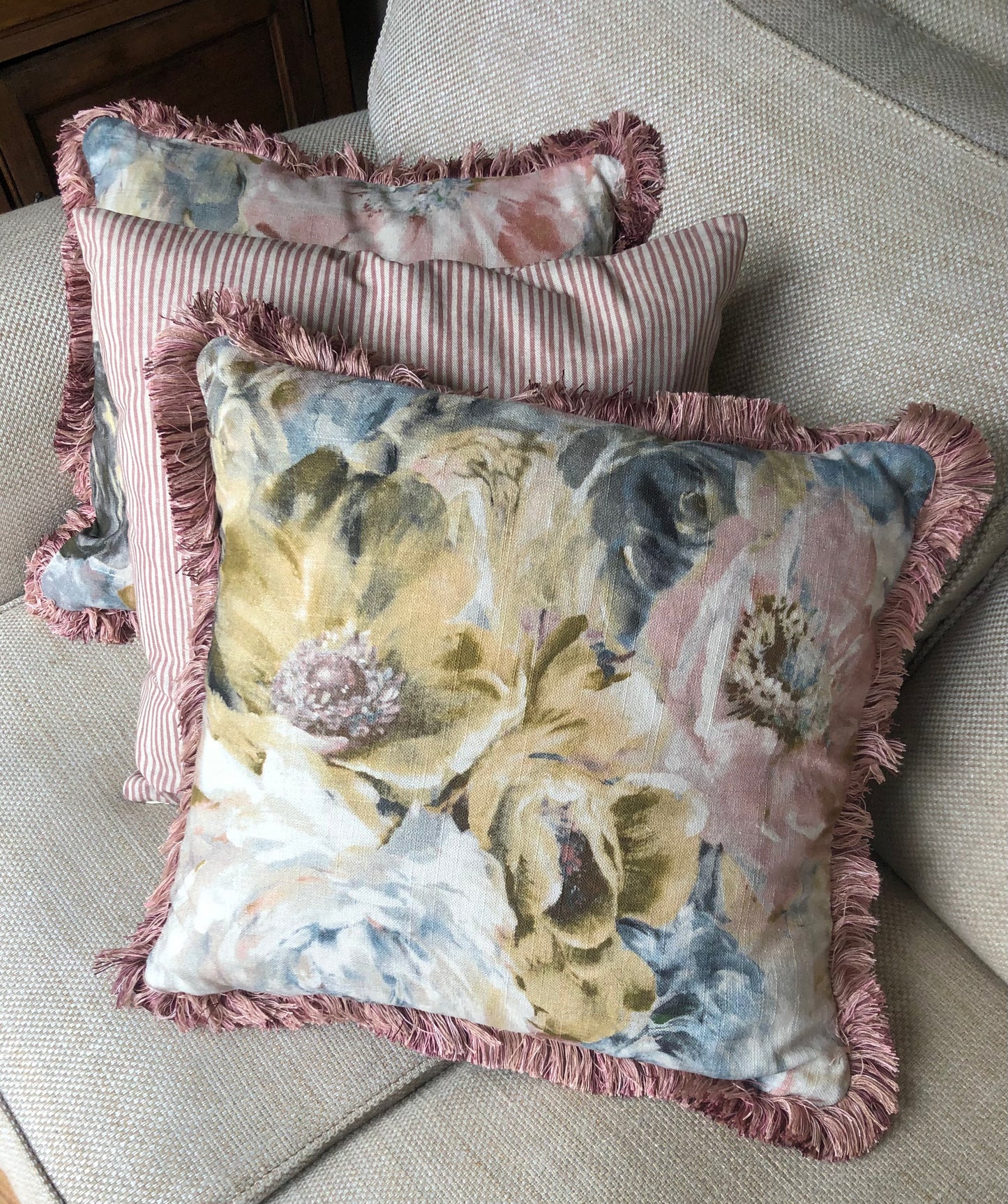 Pink Fringe Cushion.