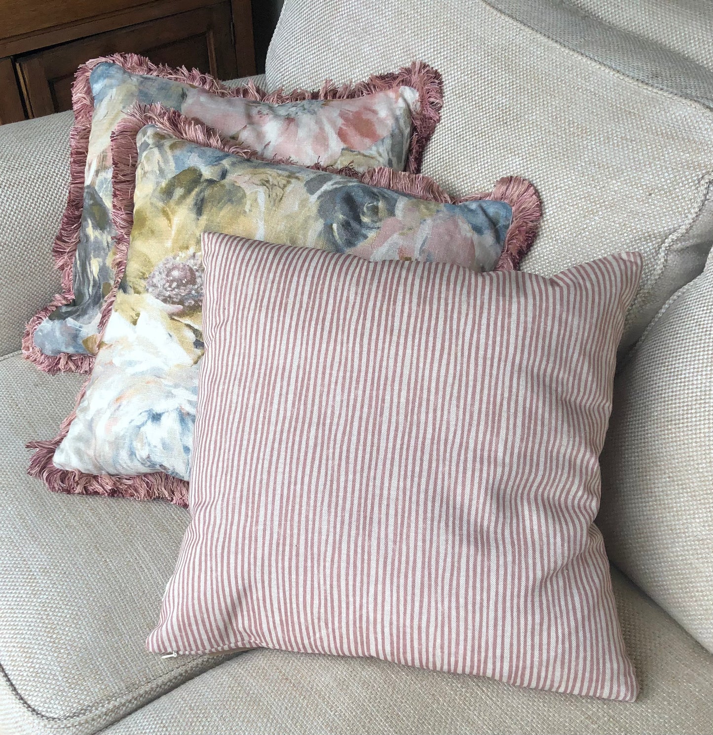 Pink Stripe Square Linen Cushion
