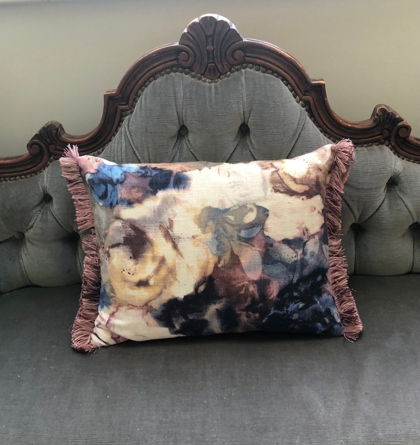 Fringed Indigo Floral Cushion.