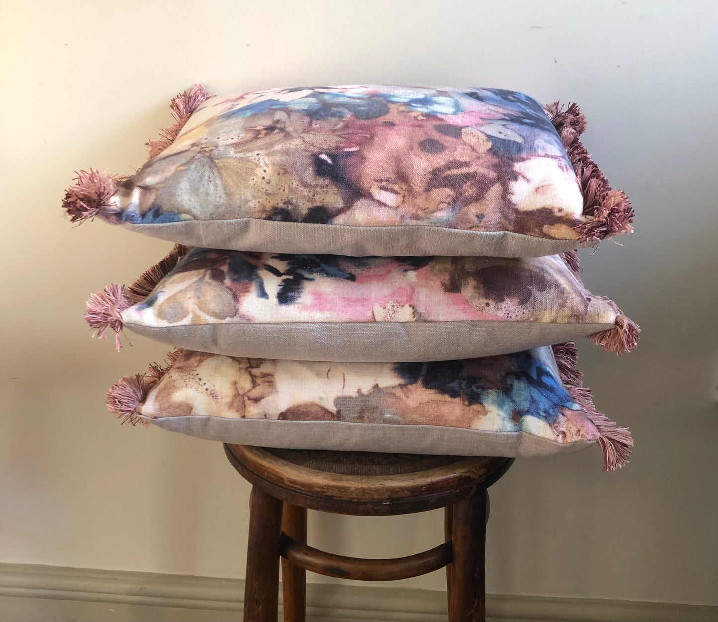 Fringed Indigo Floral Cushion.