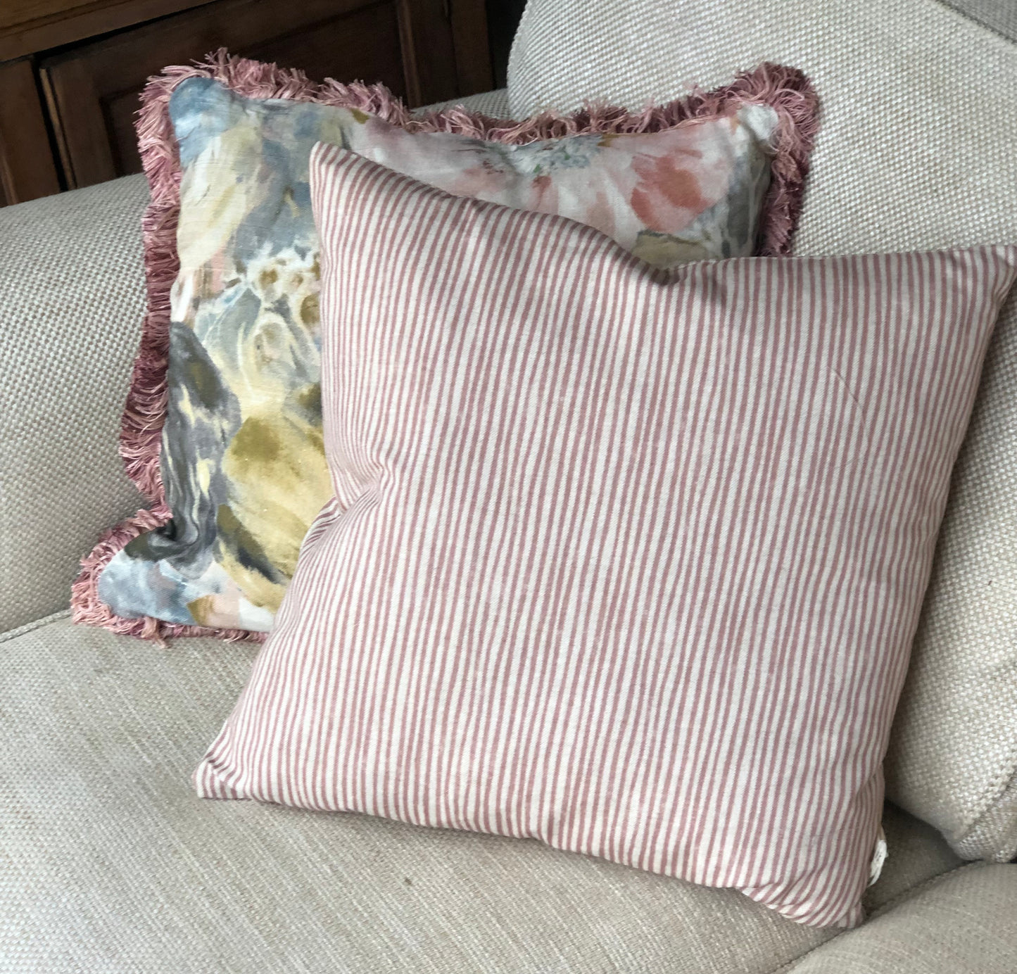 Pink Stripe Square Linen Cushion