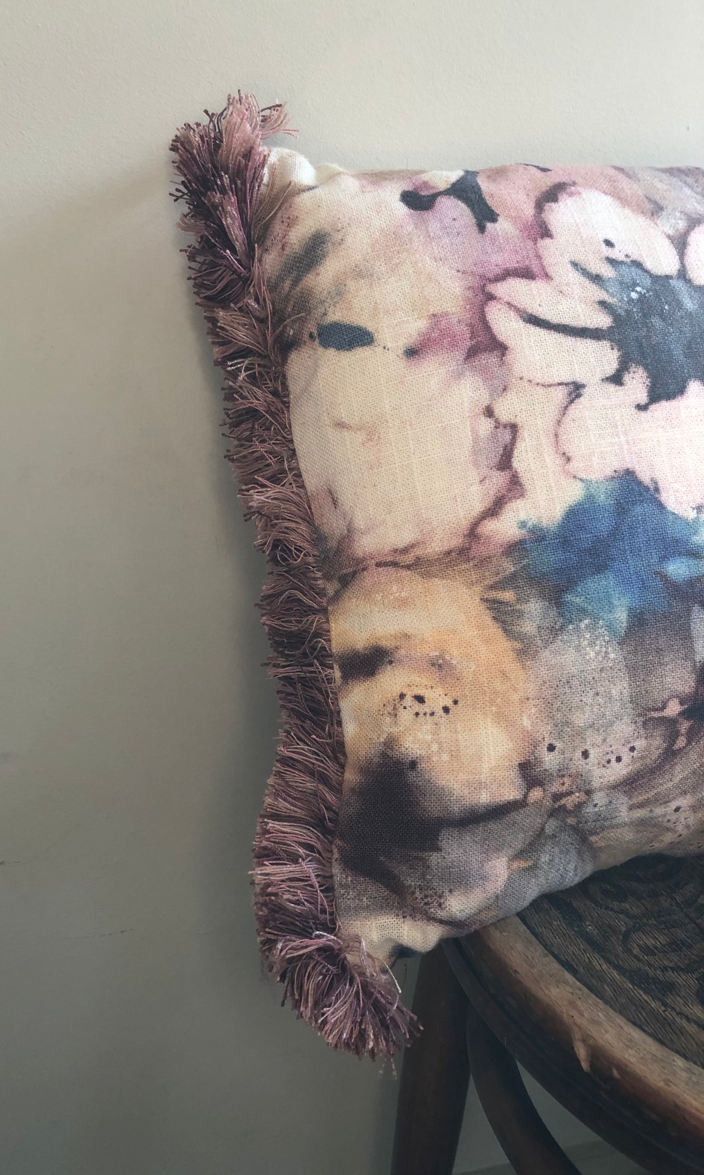 Fringed Indigo Floral Cushion.