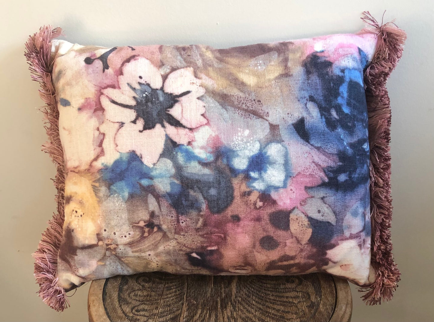 Fringed Indigo Floral Cushion.