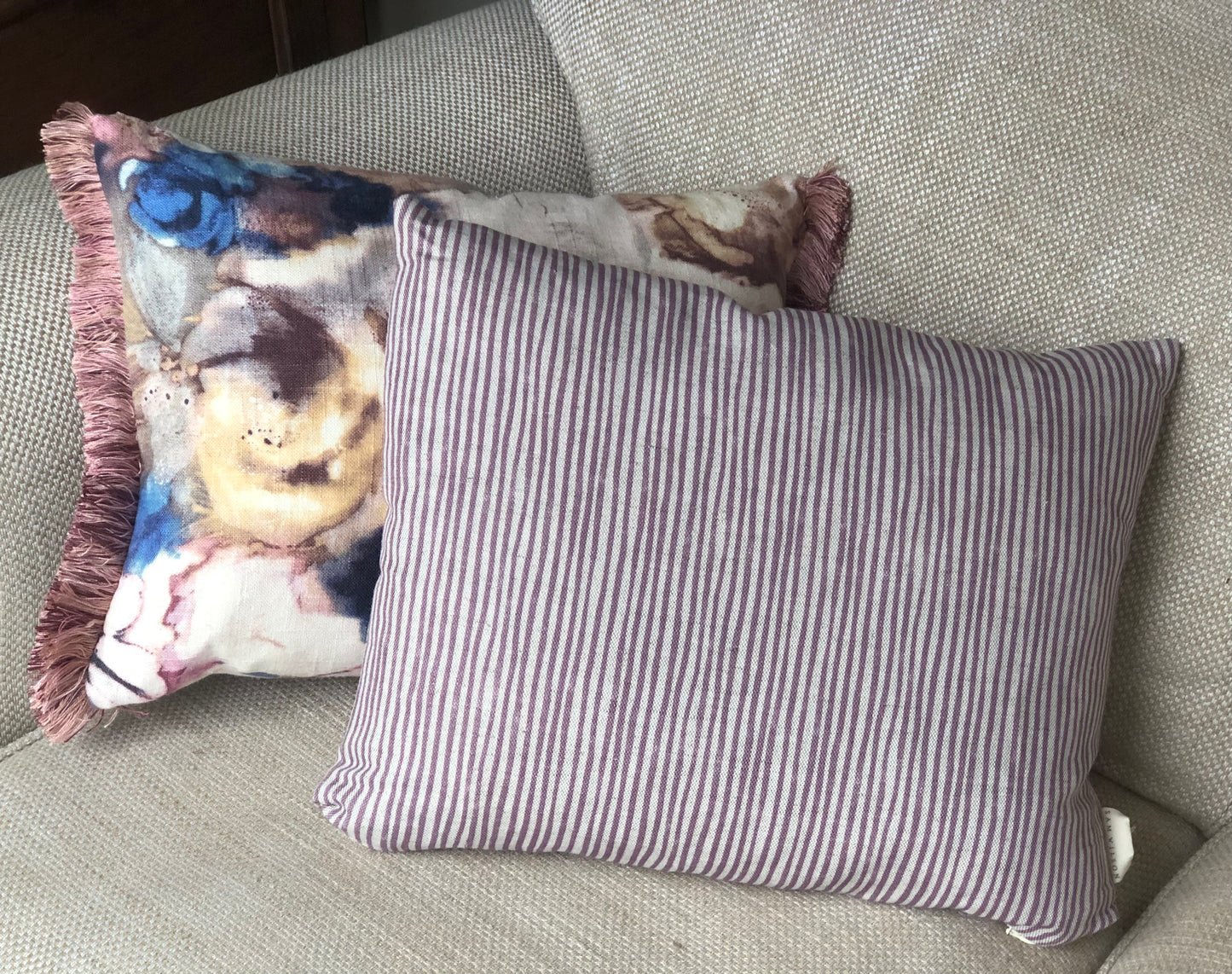 Aubergine Stripe Rectangle Linen Cushion