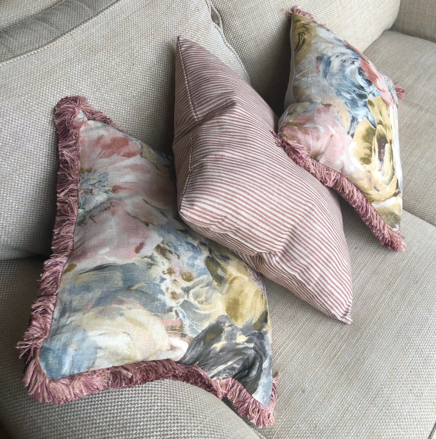 Pink Stripe Square Linen Cushion