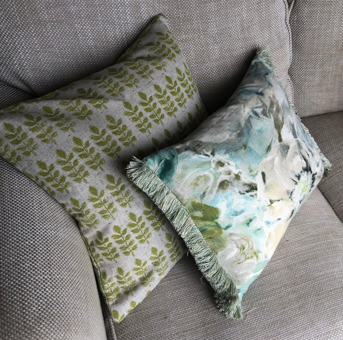 Green Leaf Print Square Cushion