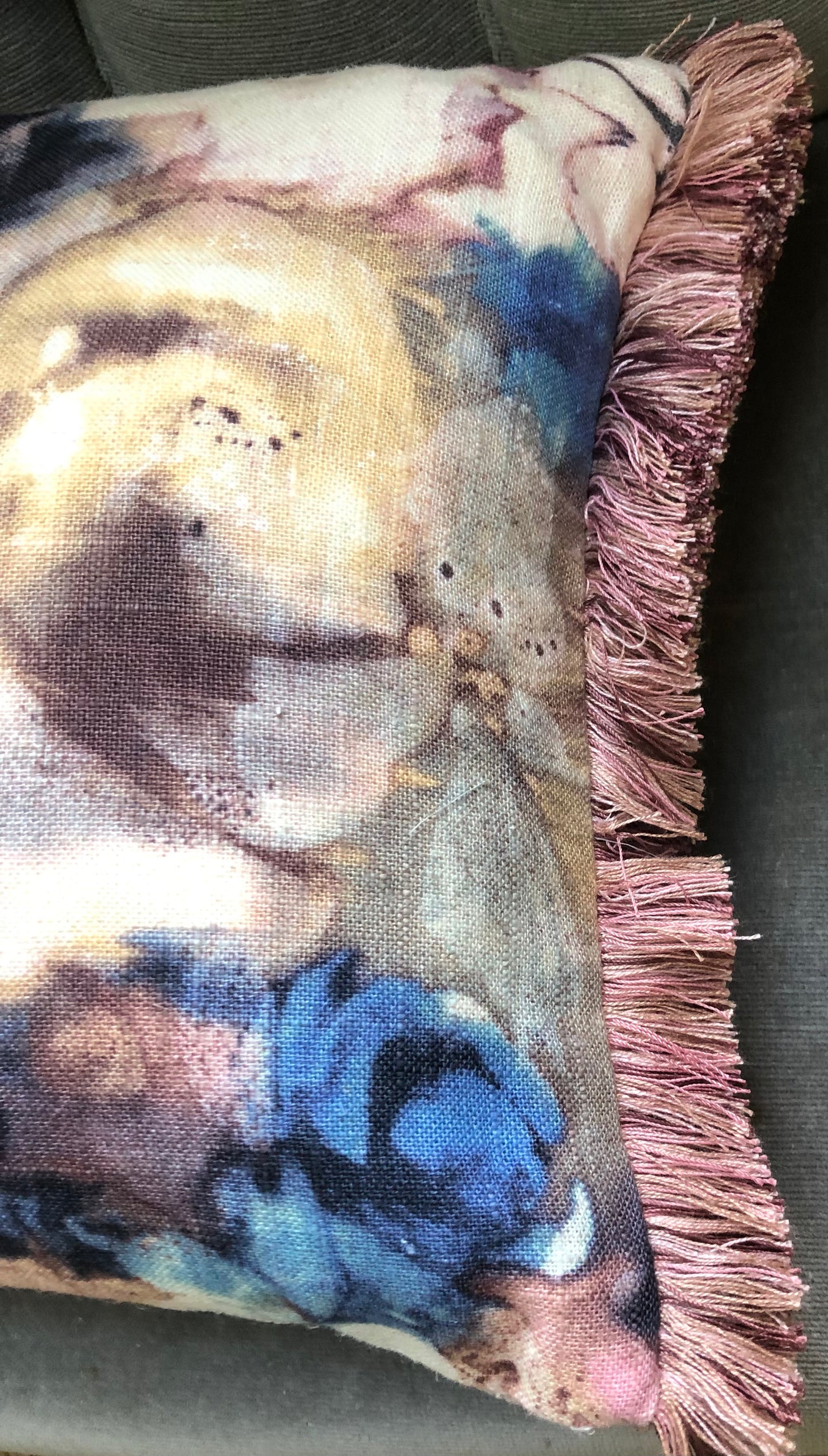 Fringed Indigo Floral Cushion.