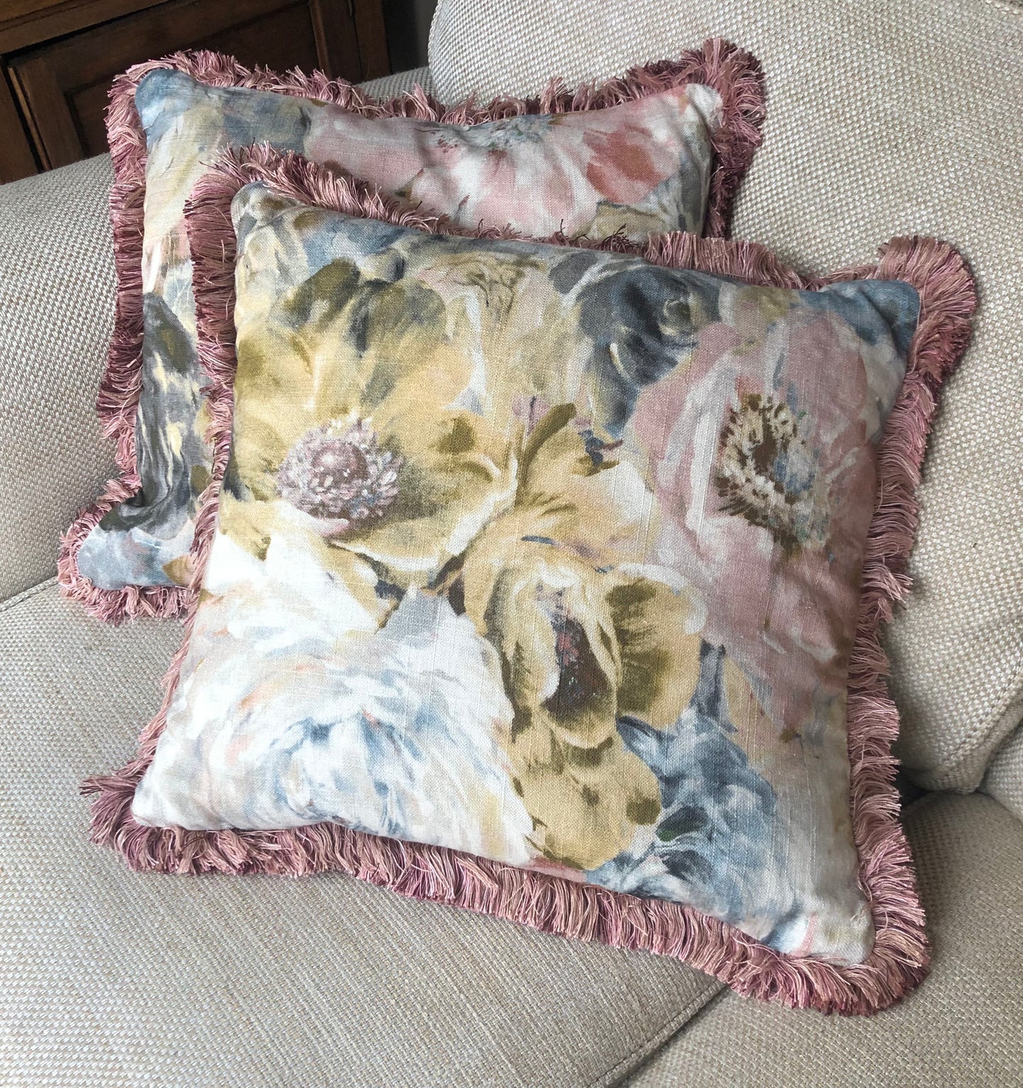 Pink Fringe Cushion.