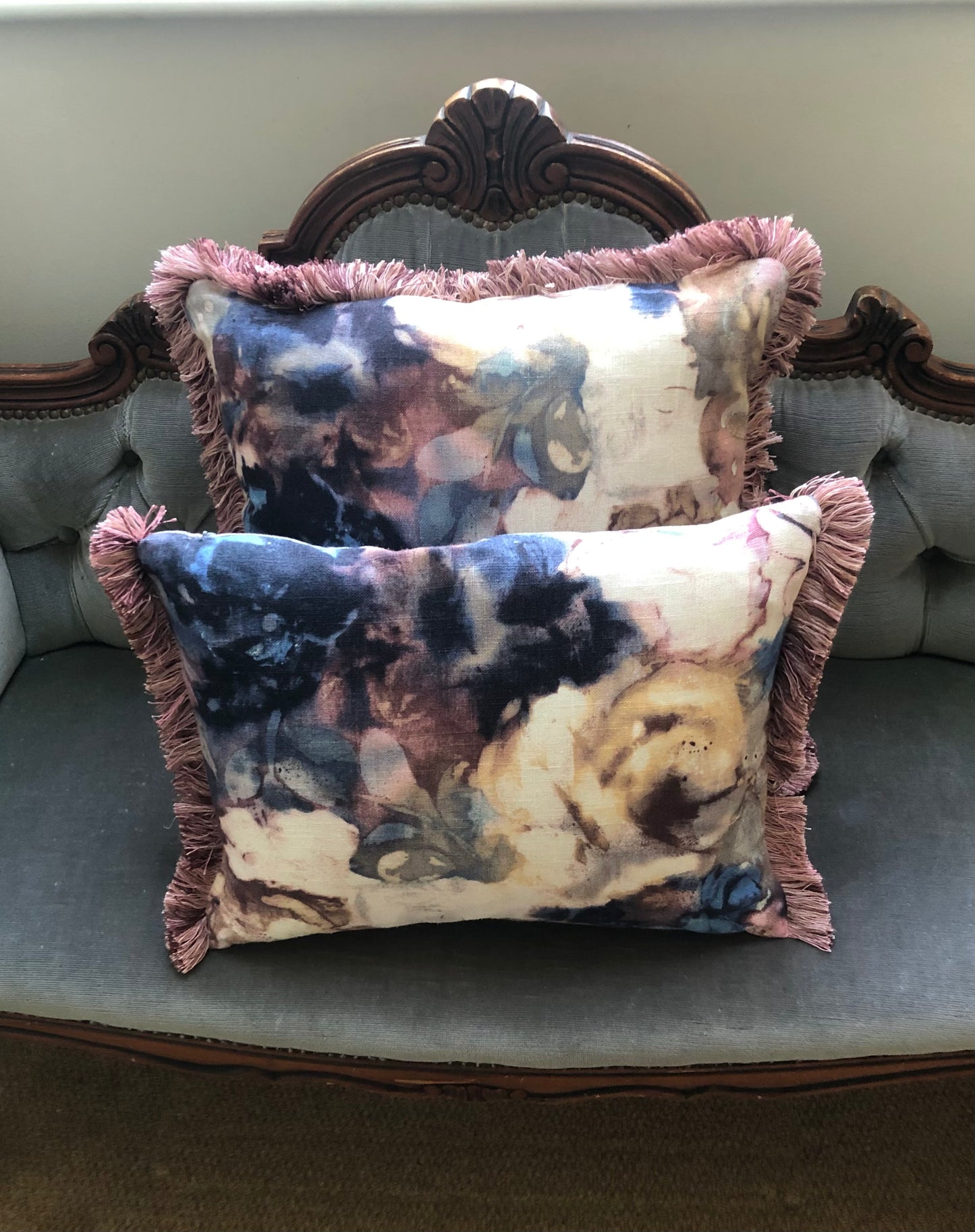 Fringed Indigo Floral Cushion.