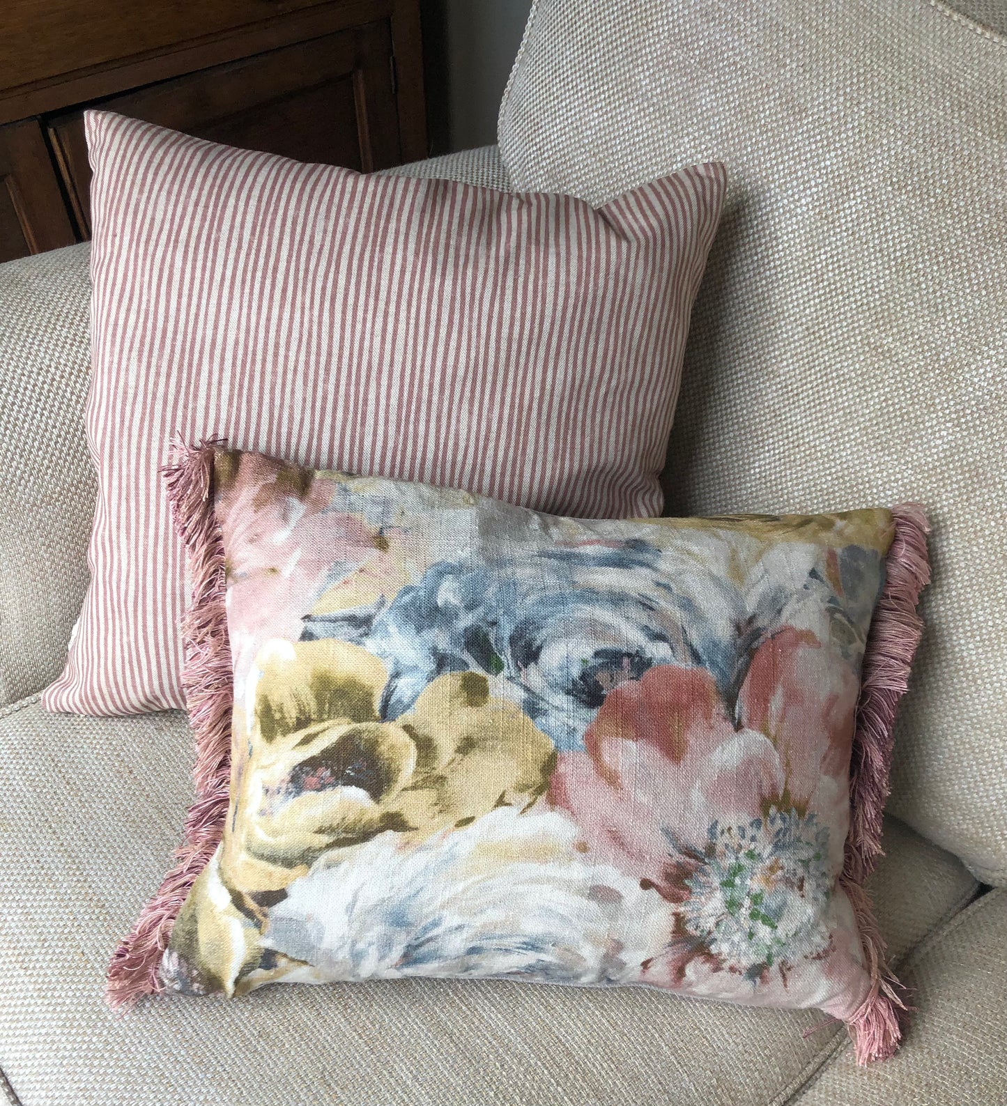 Pink Stripe Square Linen Cushion
