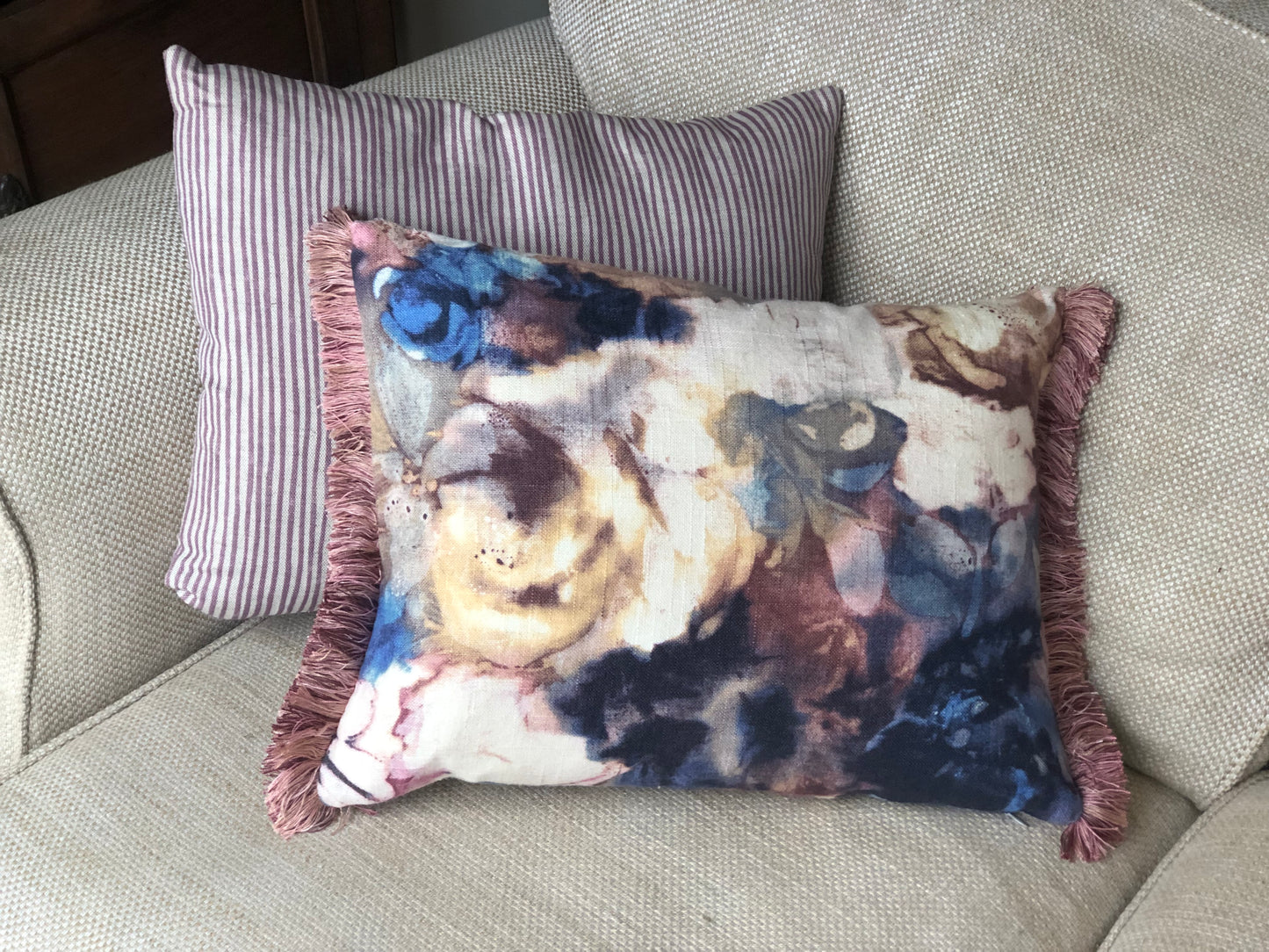 Fringed Indigo Floral Cushion.