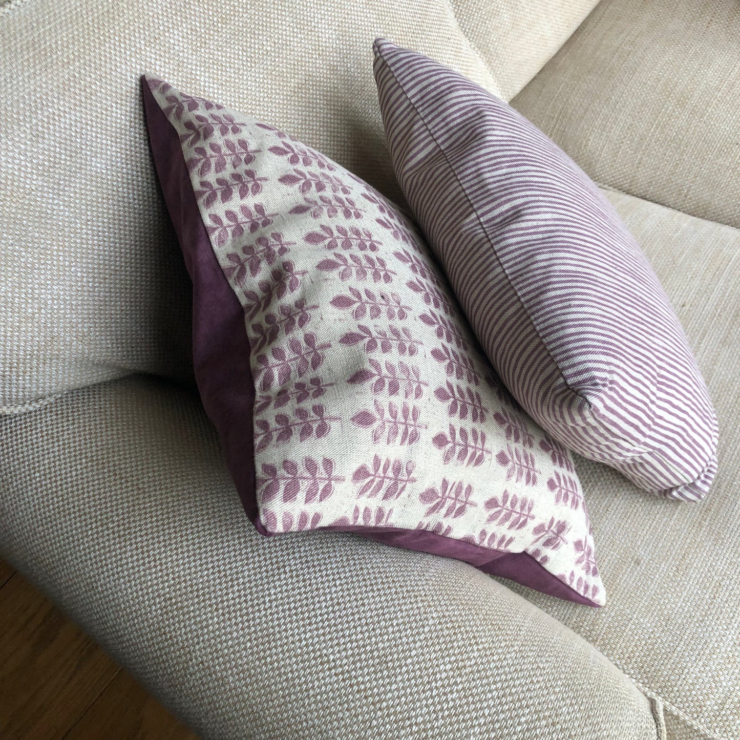 Aubergine Stripe Rectangle Linen Cushion