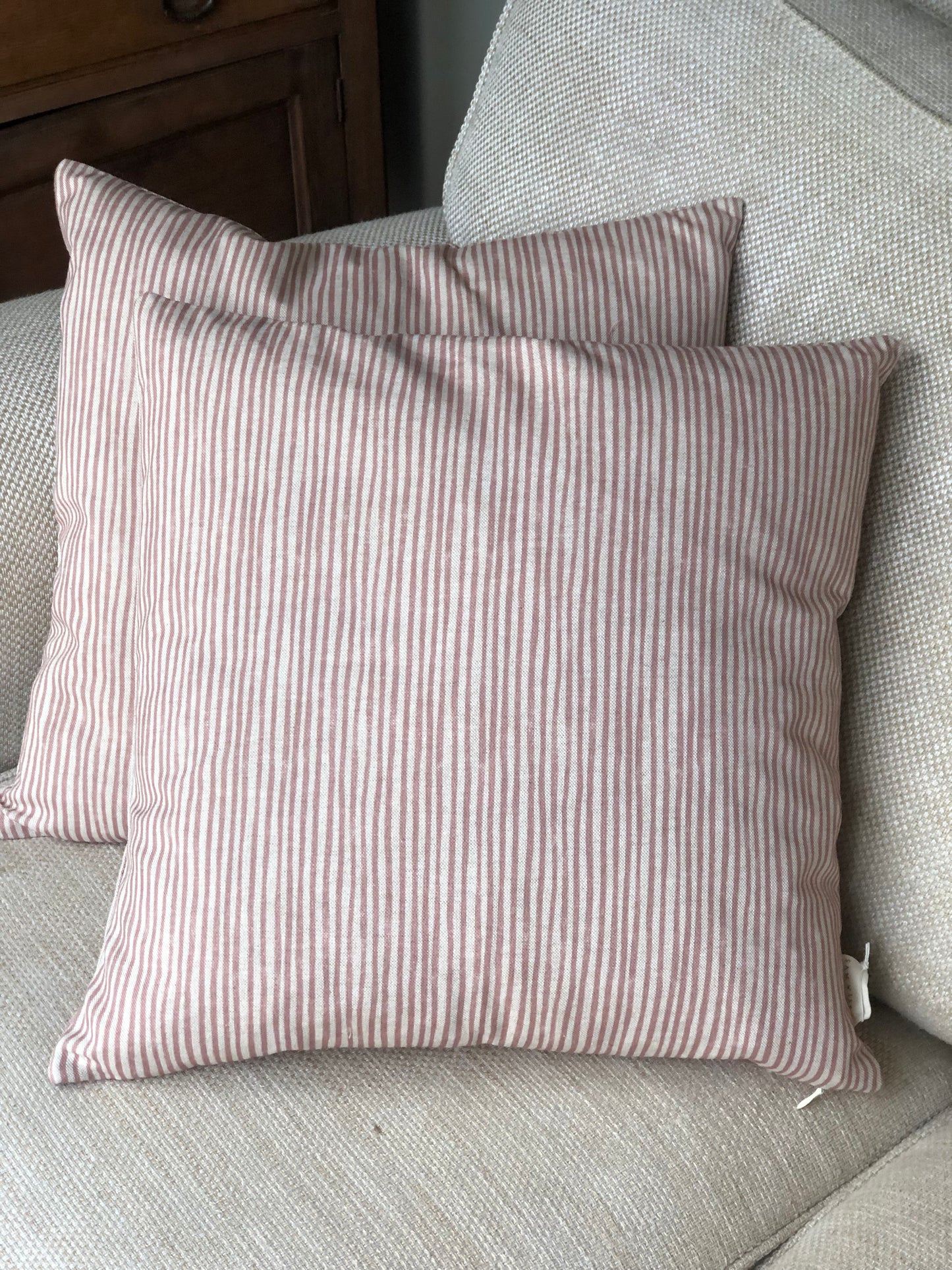 Pink Stripe Square Linen Cushion