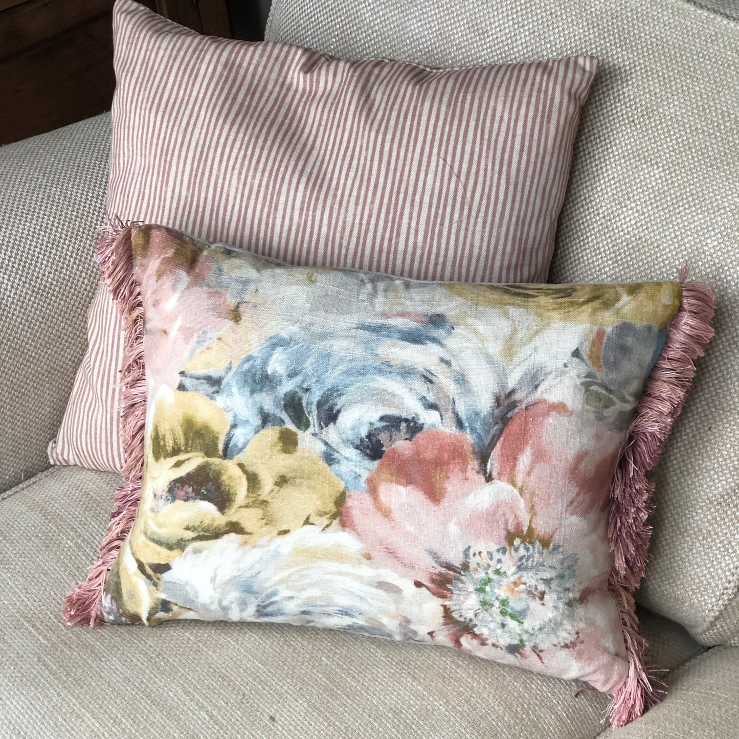 Pink Fringe Cushion.