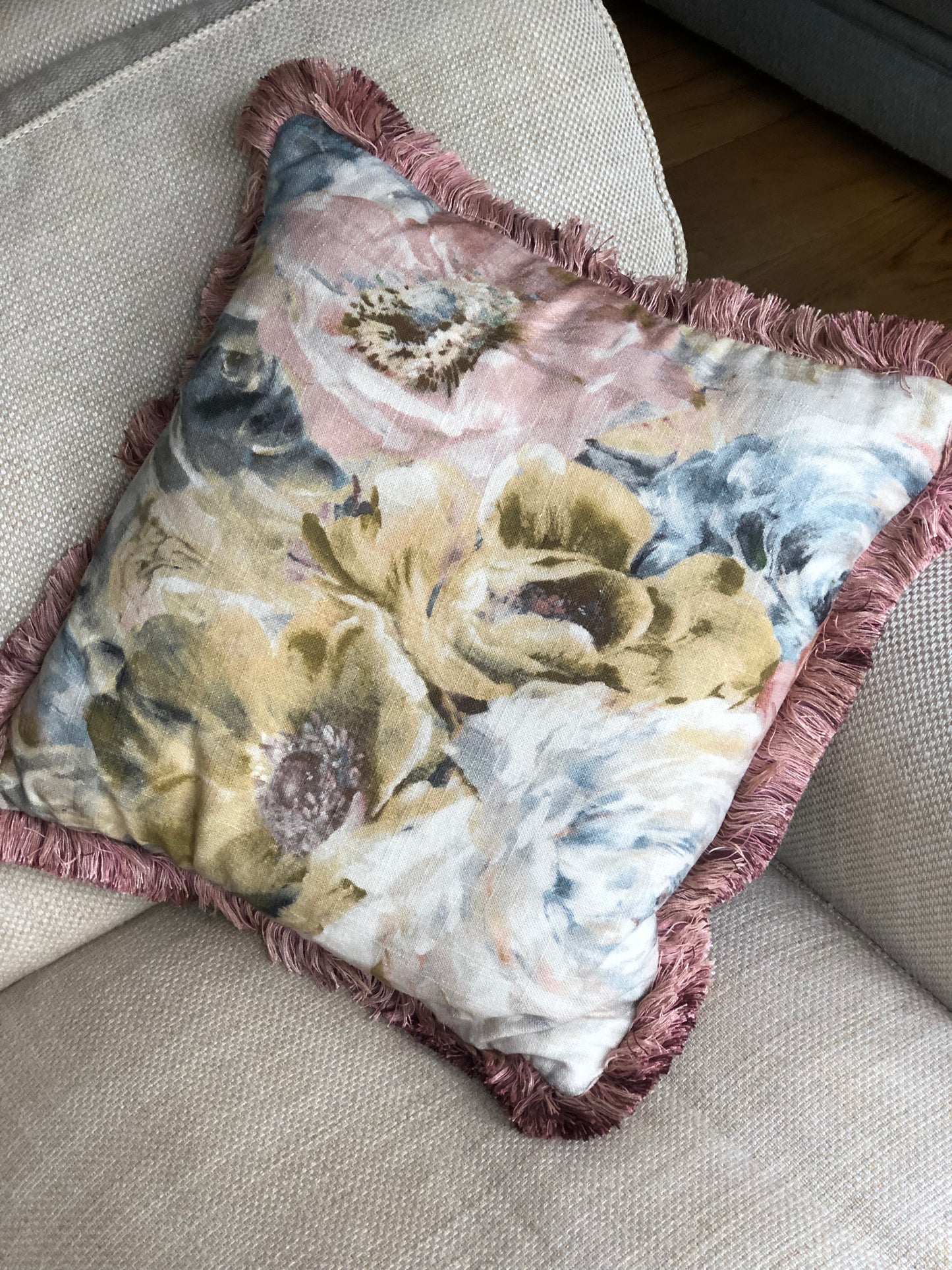 Pink Fringe Cushion.