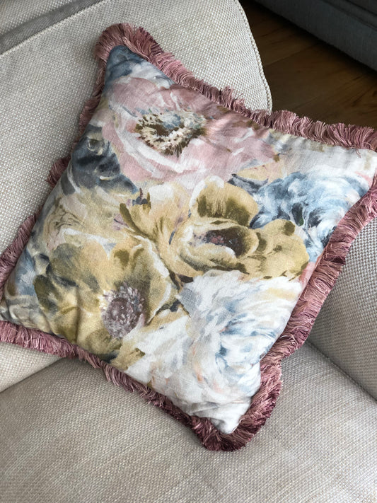 Pink Fringe Cushion.