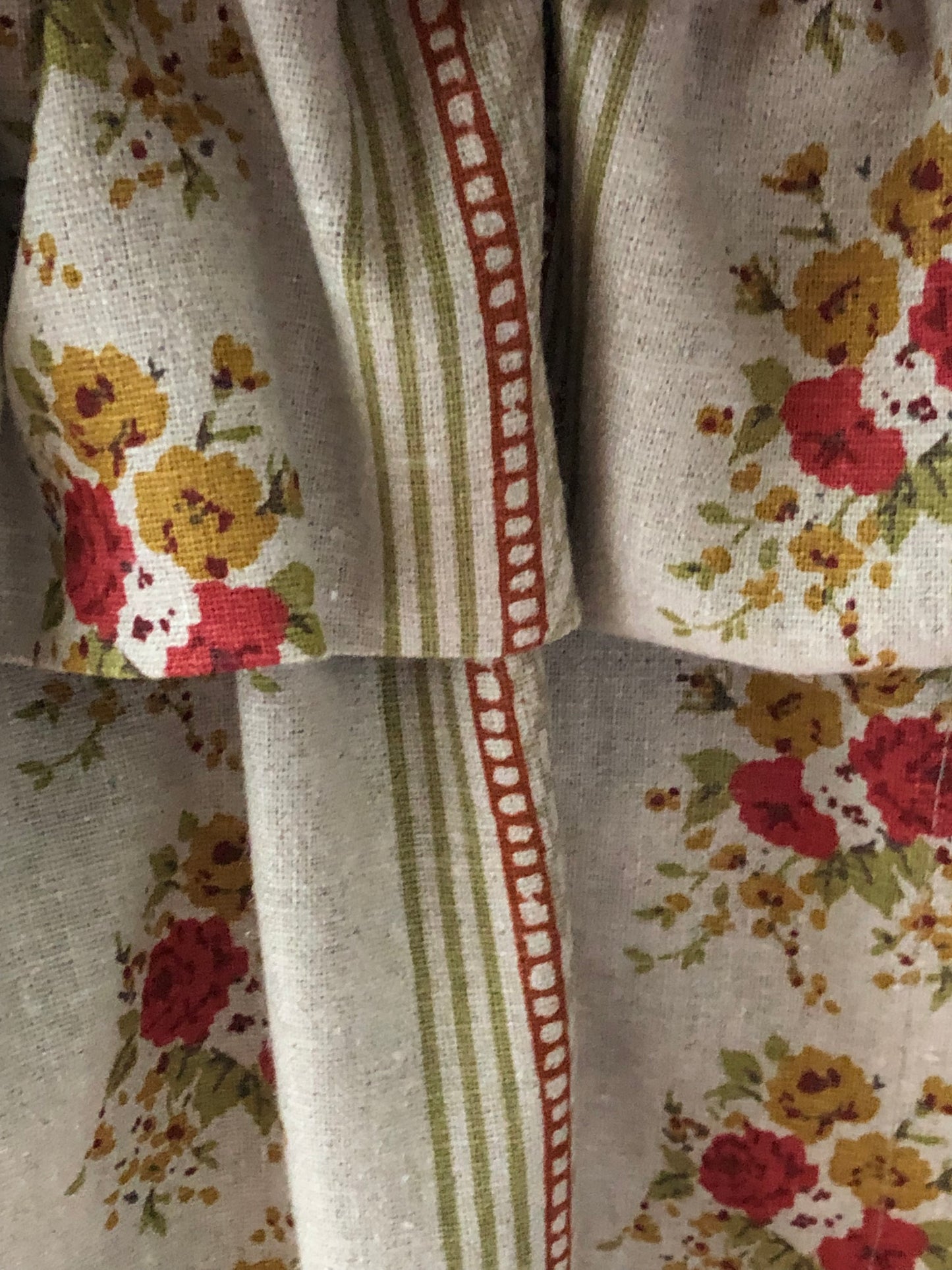 Linen Floral Stripe Hideaway Curtain  with Flop Over Frill.