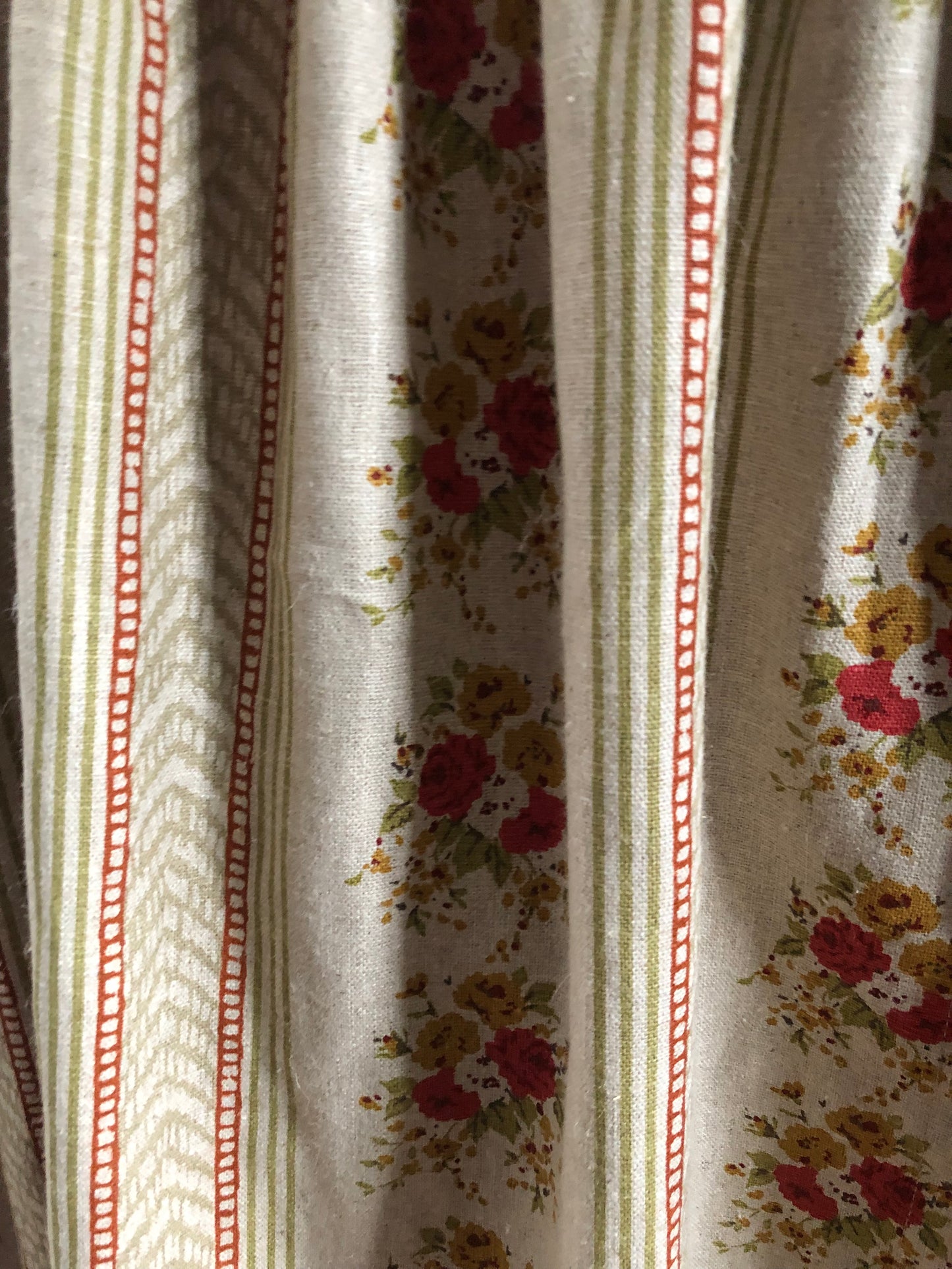 Linen Floral Stripe Hideaway Curtain  with Flop Over Frill.
