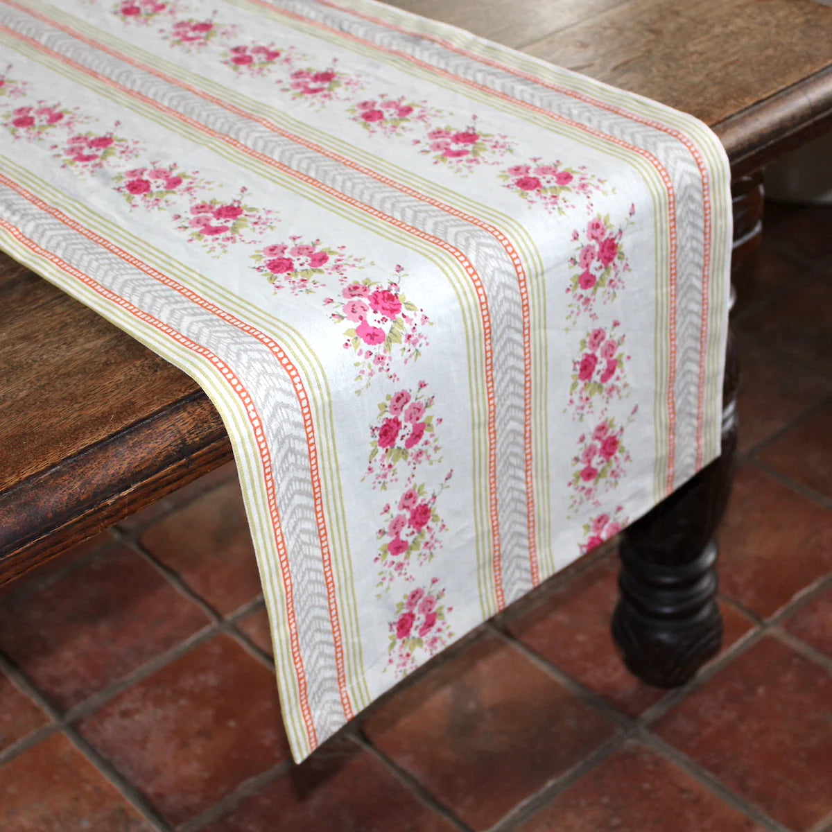 Pink English Country Rose Table Runner