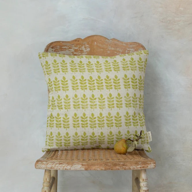 Green Leaf Print Square Cushion