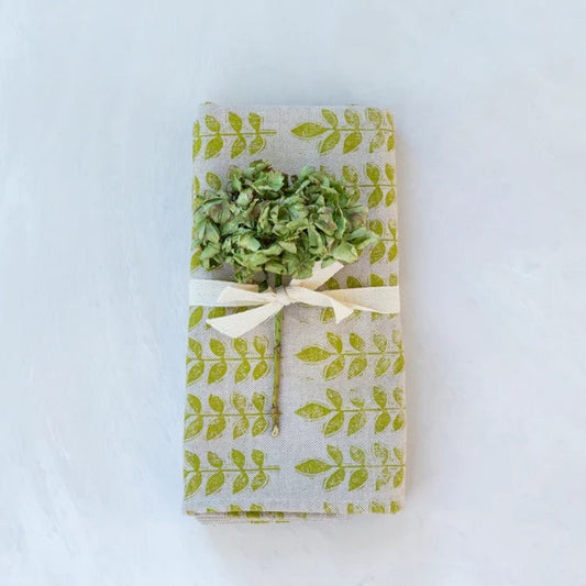 Green Leaf Linen Napkins - Set of 4