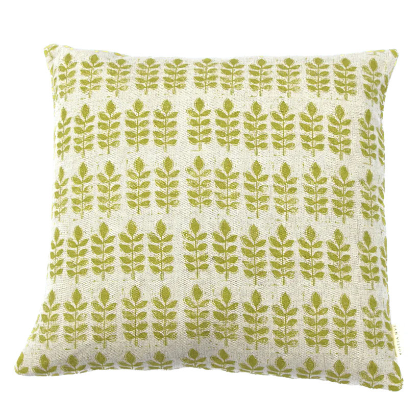 Green Leaf Print Square Cushion