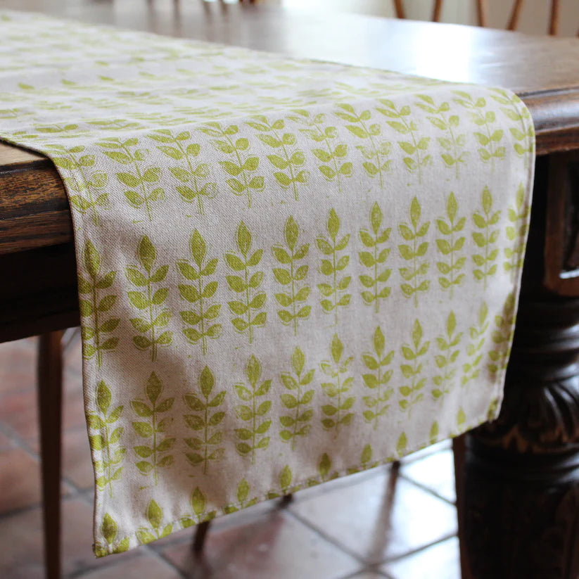 Green Leaf Print Table Runner