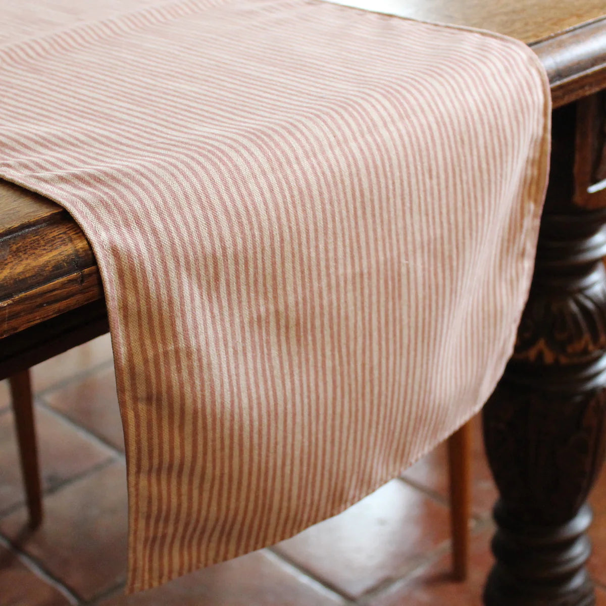 Pink Stripe Cotton Table Runner